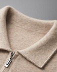 EXTRA-FINE MERINO WOOL ZIP POLO CARDIGAN