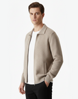 EXTRA-FINE MERINO WOOL ZIP POLO CARDIGAN