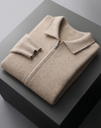 EXTRA-FINE MERINO WOOL ZIP POLO CARDIGAN