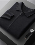 EXTRA-FINE MERINO WOOL ZIP POLO CARDIGAN